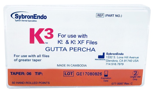[KR 825-0600] PUNTAS DE GUTAPERCHA K3 0.06  NO. 20-40 (50)